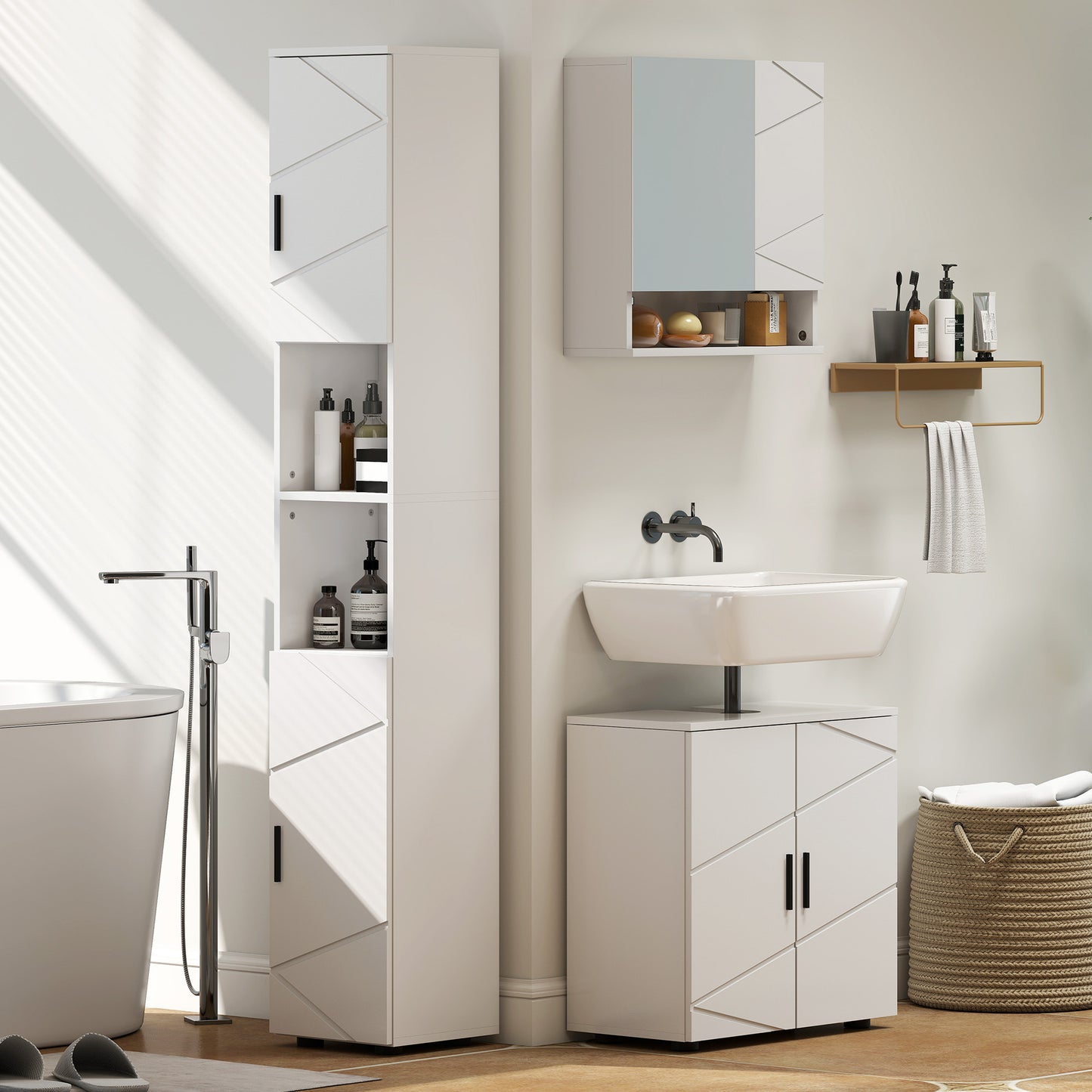 Kleankin White Wall Mounted Bathroom Storage Cupboard With Mirrored Door And Embossed Door Details