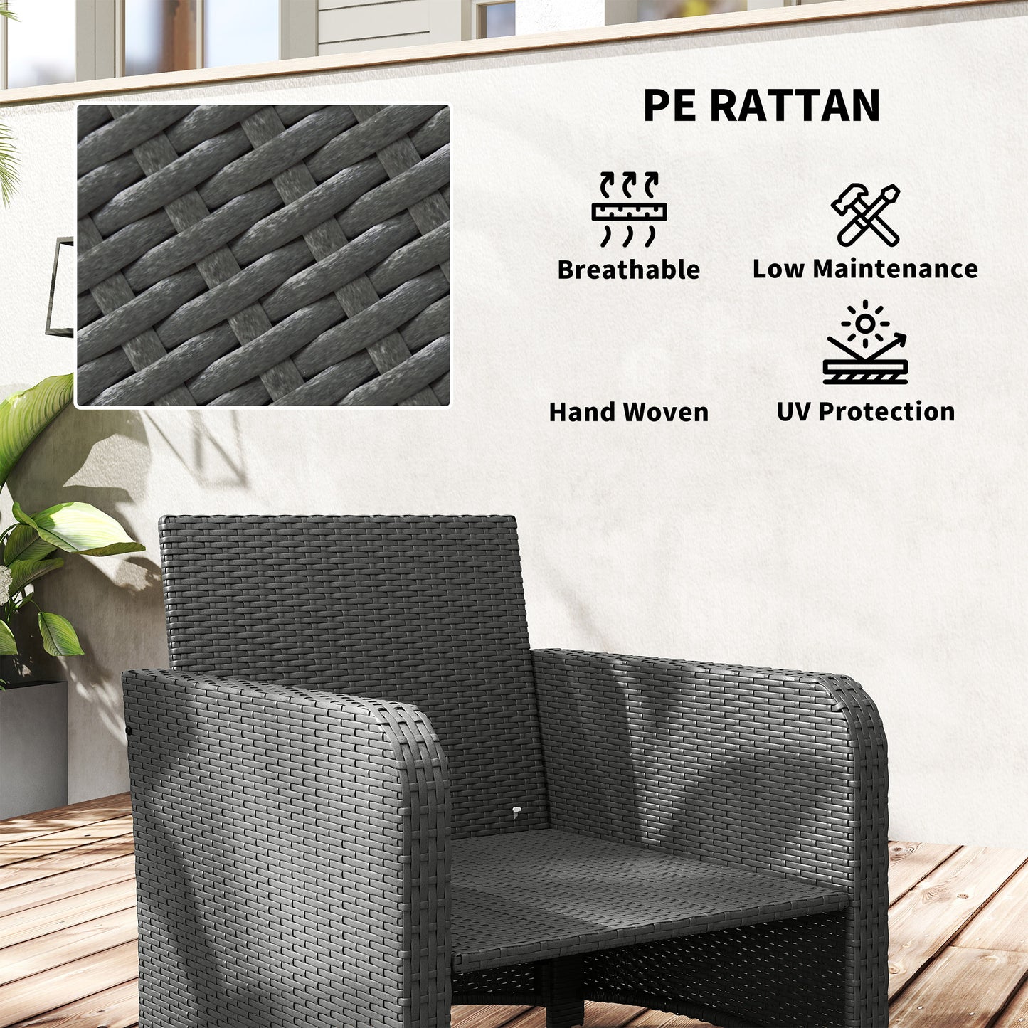 Outsunny Five Piece Rattan Outdoor Garden Furniture Set With Two Tier Coffee Table And Ottomans Grey