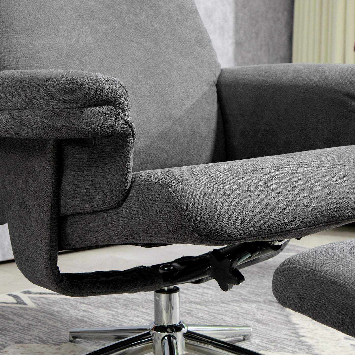 HOMCOM Velvet Feel Recliner Chair And Ottoman Set In Dark Gray With Wooden Frame And 130 Degree Adjustable Back