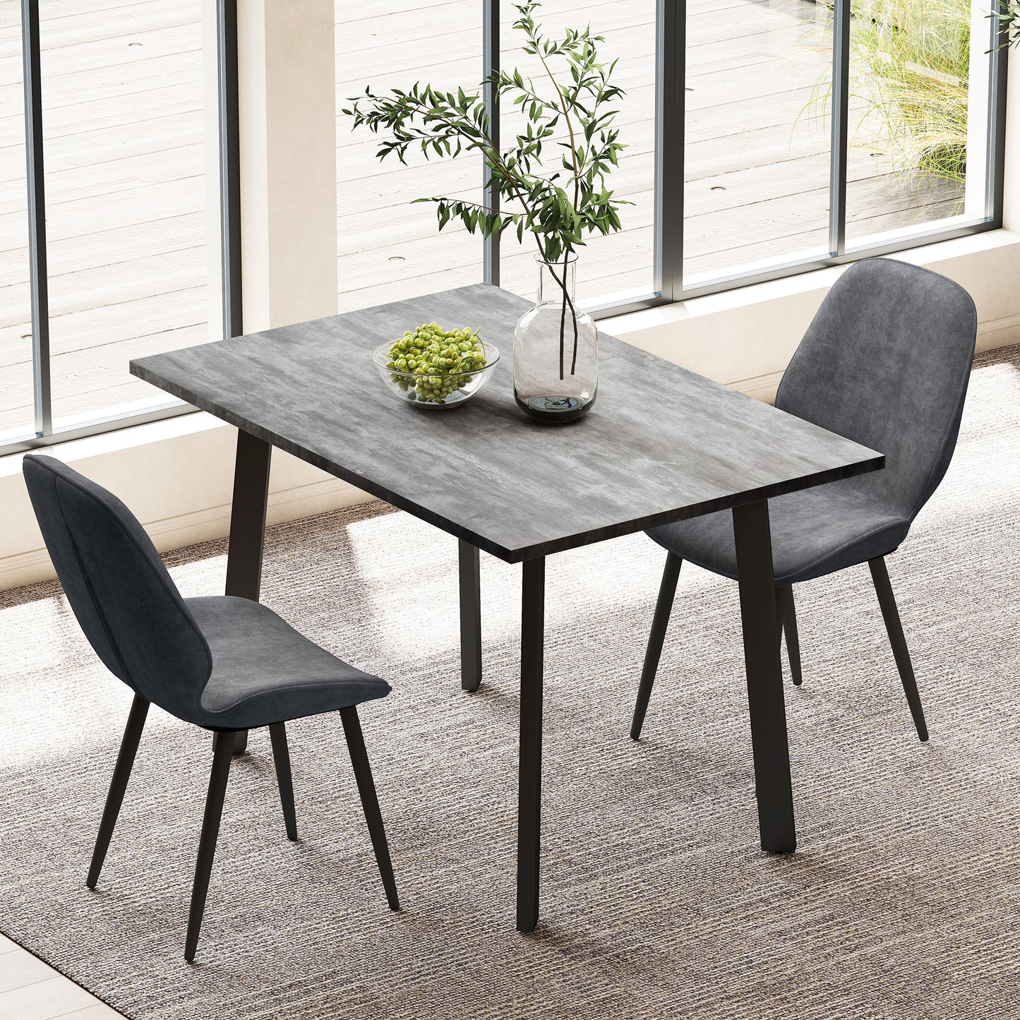 HOMCOM Dining Set With Kitchen Table And Two Velvet Upholstered Chairs In Dark Grey