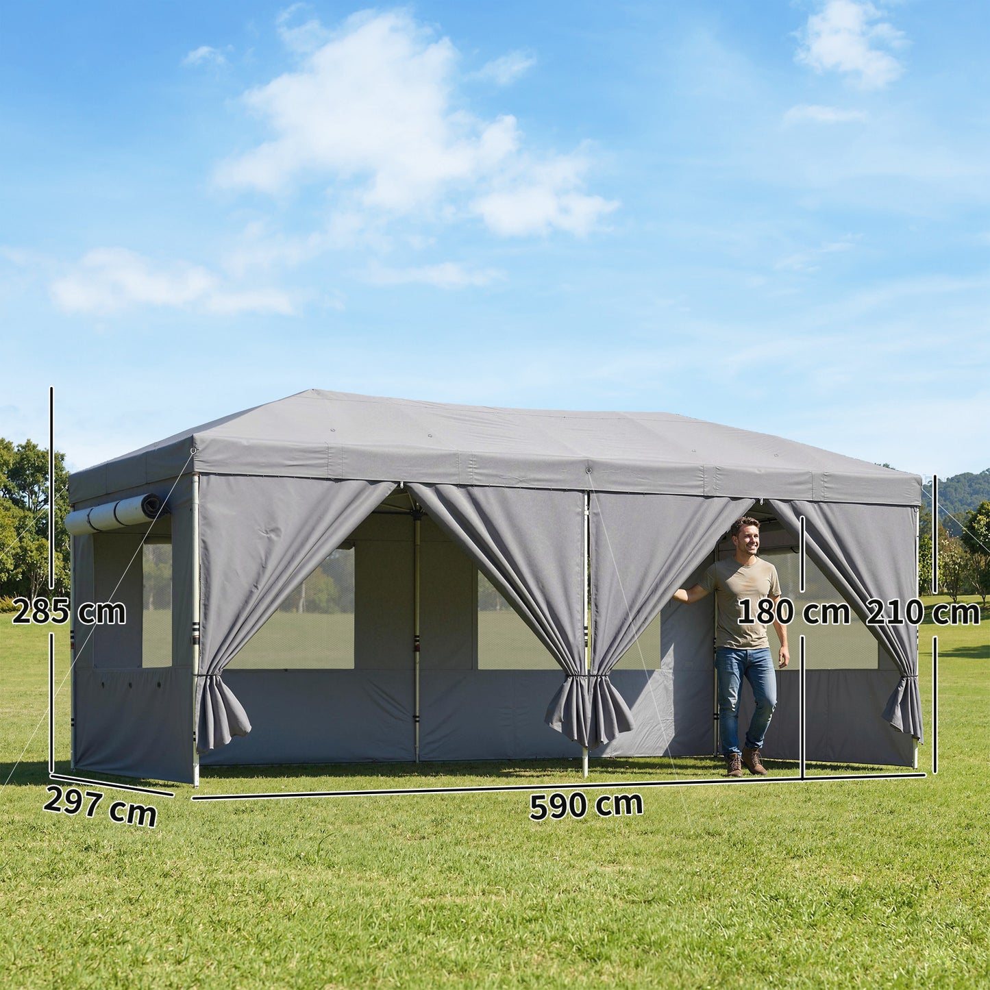 Outsunny 3 By 6 Meter Pop Up Canopy with UV50 Plus Protection Garden Gazebo Six Sidewalls Dark Grey