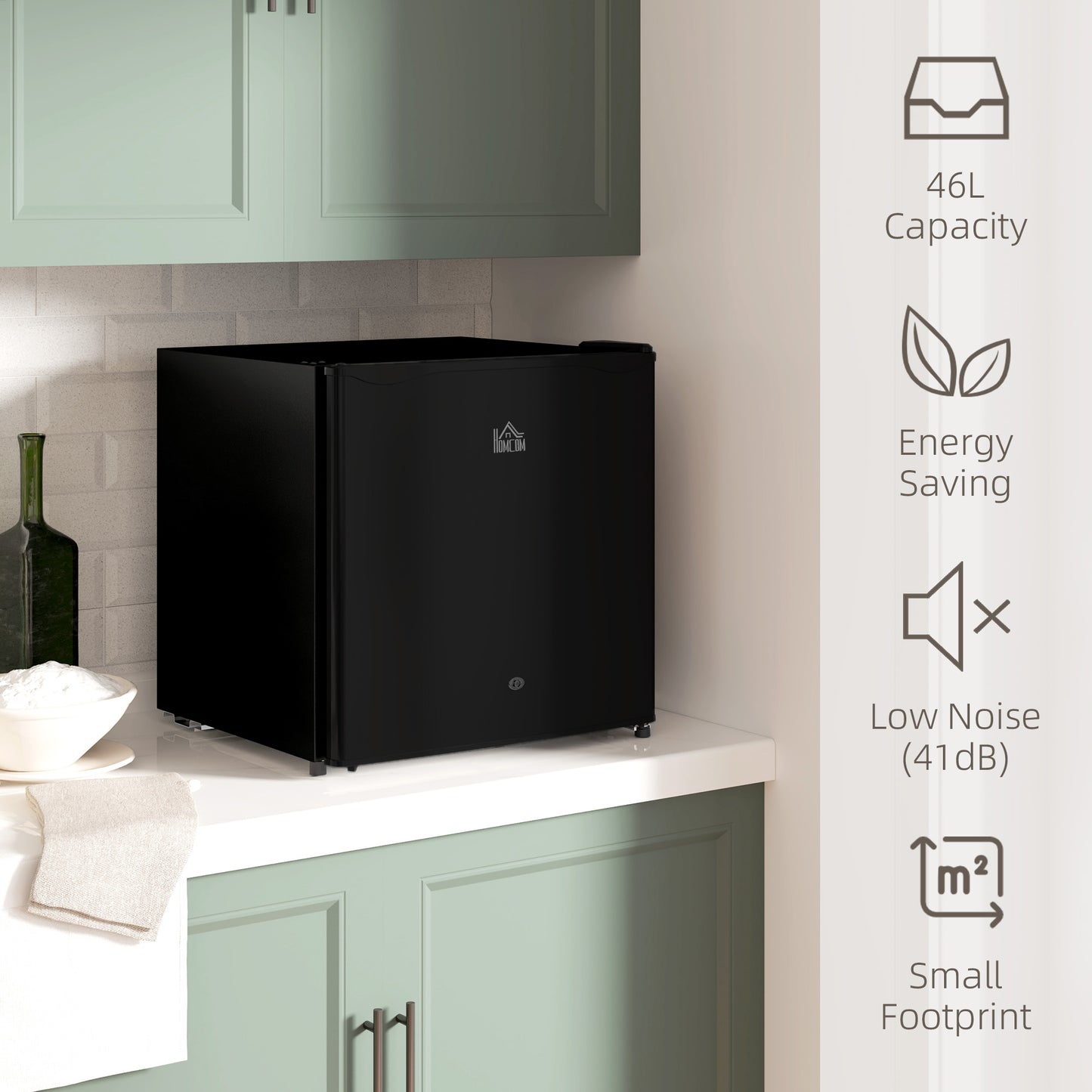 HOMCOM 46 Litre Lockable Countertop Fridge Black For Home Office Campervan With Two Keys