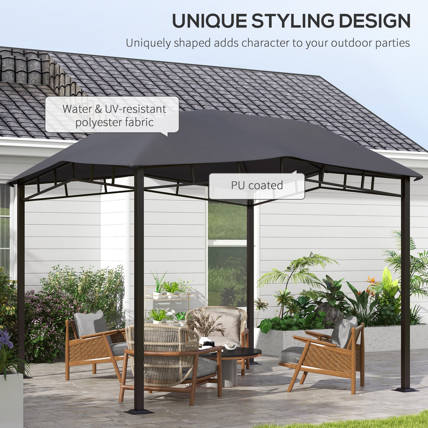 Outsunny 3x3m Outdoor Gazebo With Steel Frame Sunshade Canopy Pavilion Grey Weather Resistant UV Protection Assembly