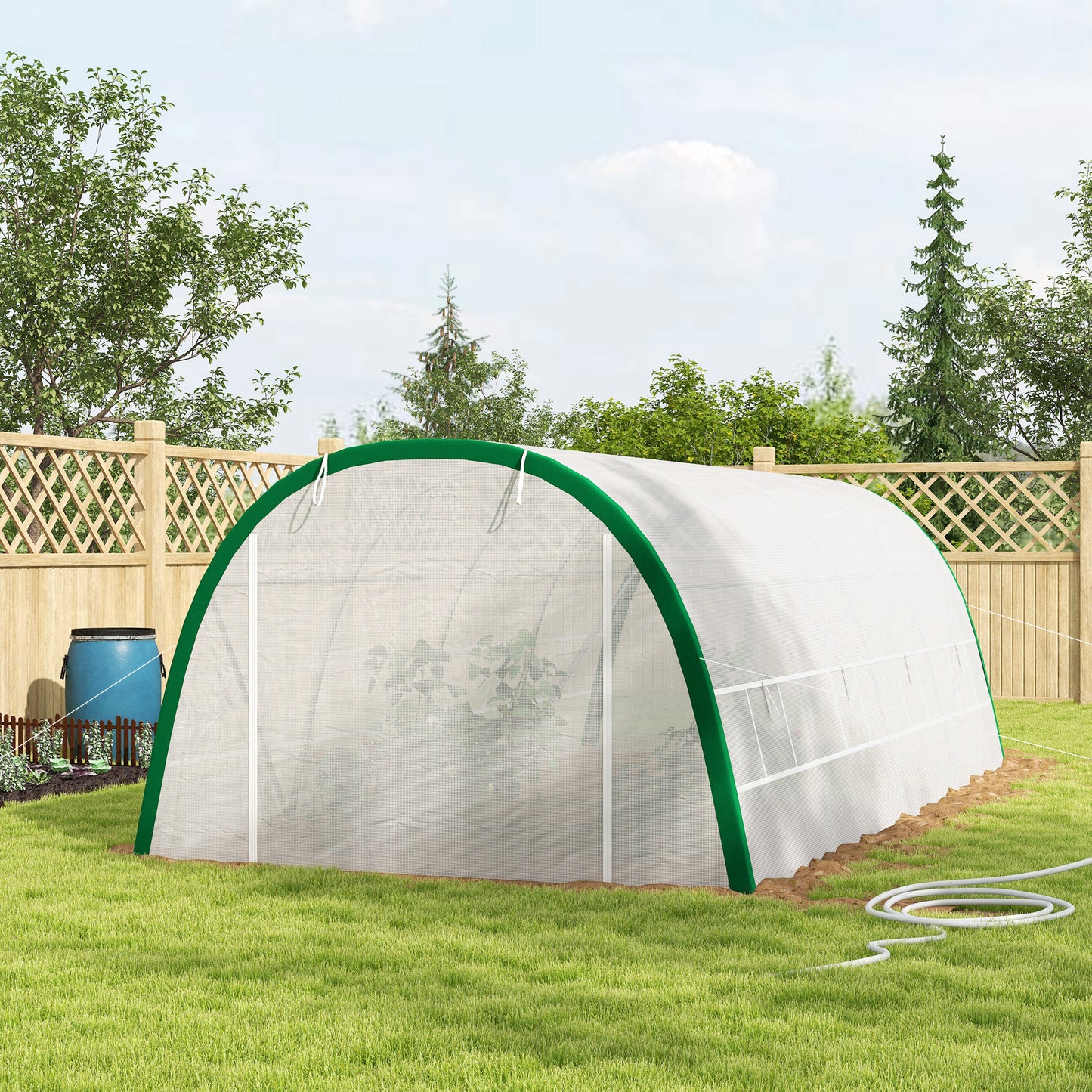Outsunny Walk In Polytunnel Greenhouse 6 x 3 m With Zipped Doors 8 Mesh Windows PE Cover White