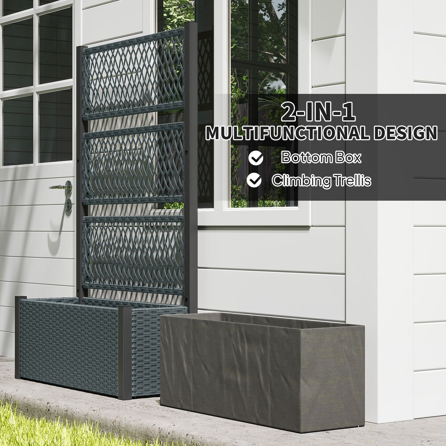 Outsunny Garden Planter Box With Trellis Liner For Climbing Plants Vegetables Flowers 90 X 35 X 148 Cm Charcoal Grey