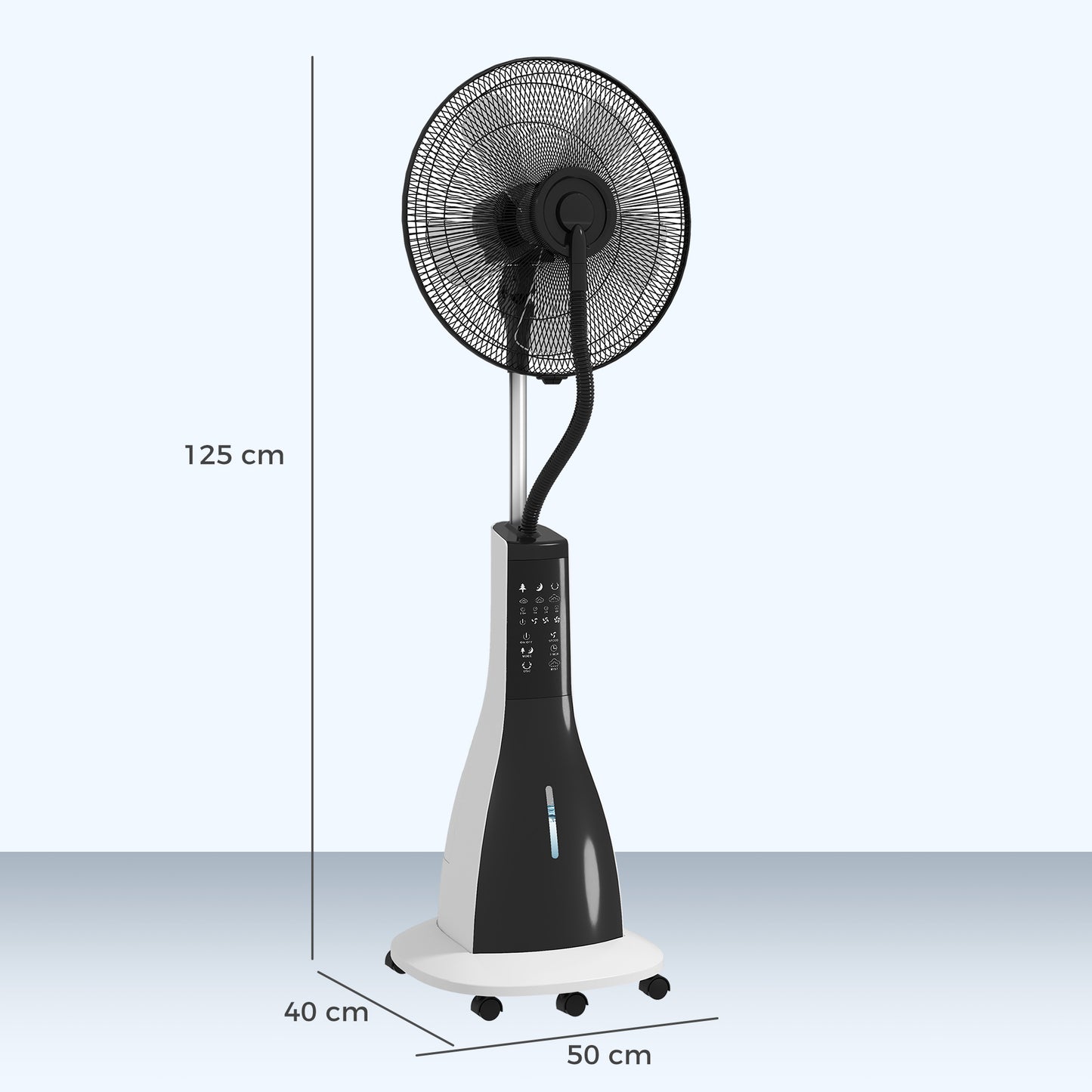 HOMCOM Pedestal Misting Fan With Water Spray Remote 75 Degree Oscillation 3 Speeds 3 Modes 3 Mist Levels 3L Tank Wheels
