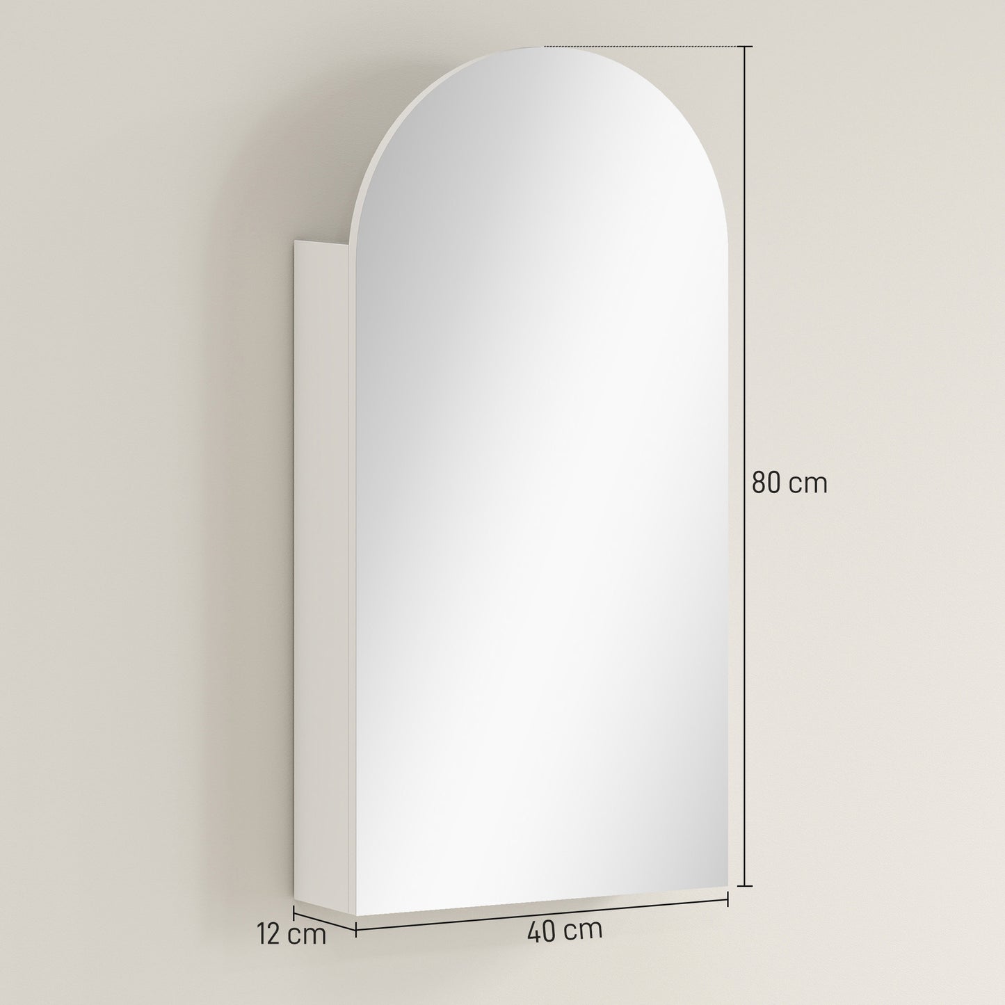 HOMCOM Arched Frameless Bathroom Mirror Cabinet With Adjustable Glass Shelves White