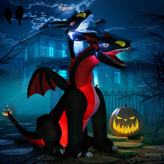 HOMCOM Giant 7FT Dual-Headed Dragon Inflatable with LED Lights for Halloween Indoor and Outdoor Decoration - ALL4U RETAILER LTD