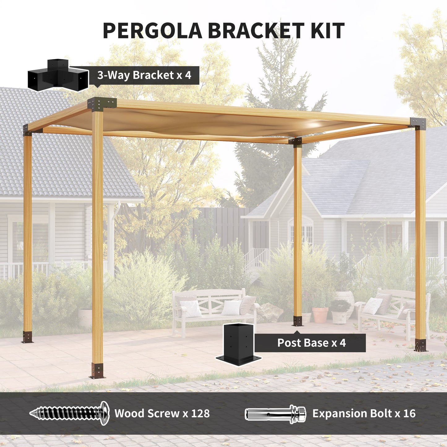 Outsunny Pergola Brackets Kit Diy 3 Way Corner Brackets And 4x4 Post Base For Lumber 8 Pieces With Screws