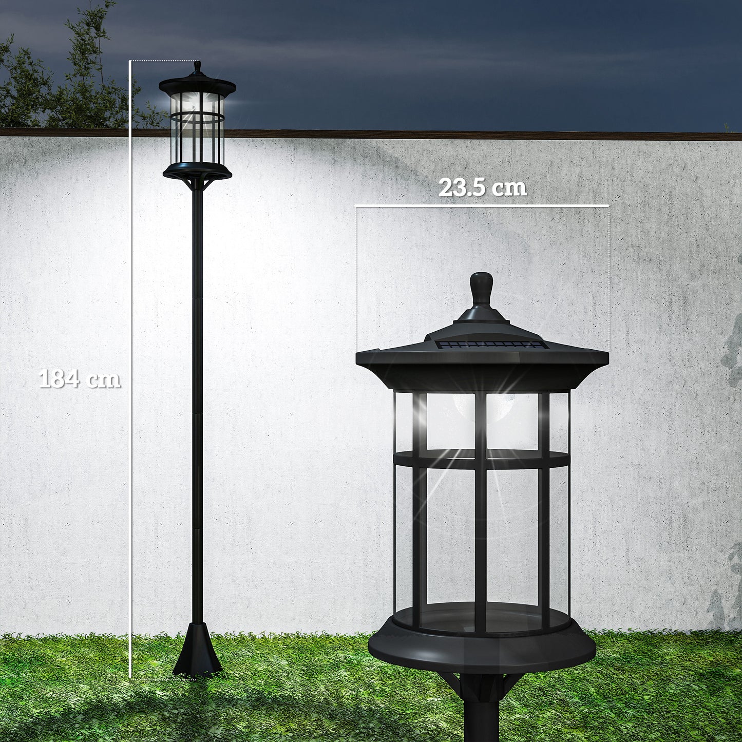Outsunny Set Of Two 1.8m Traditional Style Solar Lamp Posts Black Stainless Steel IP44 Outdoor Garden Lighting 2 Pack
