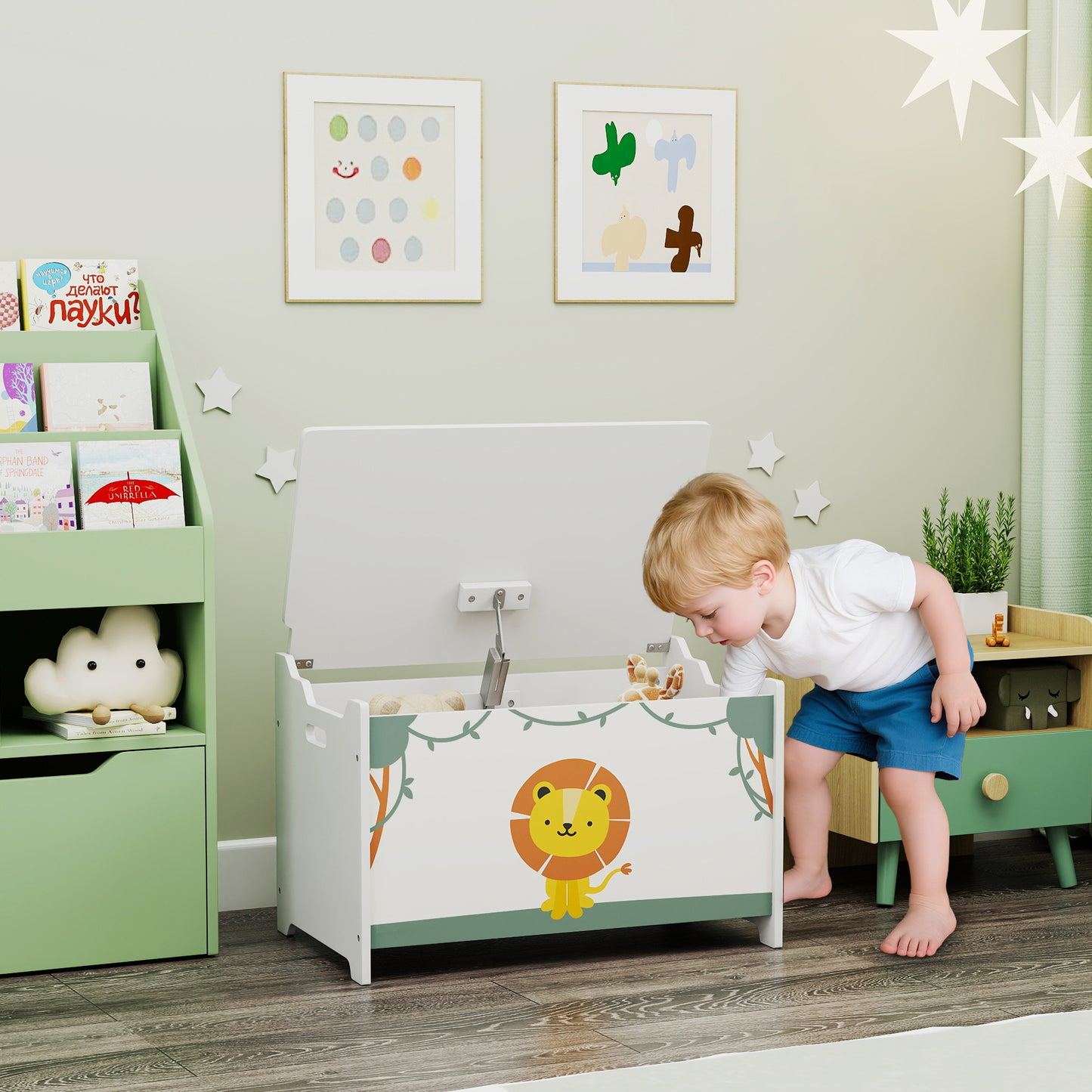 AIYAPLAY Toy Box With Lid And Safety Hinges Groove Handles Kids Toy Storage Organizer For Living Room Playroom Green