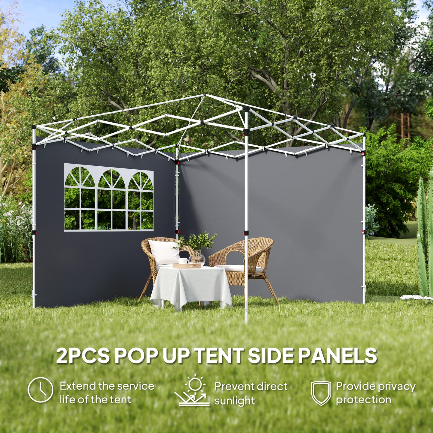 Outsunny 3 Meter Gazebo Side Wall Panel With Window Replaceable Dark Grey UV Proof Weather Resistant