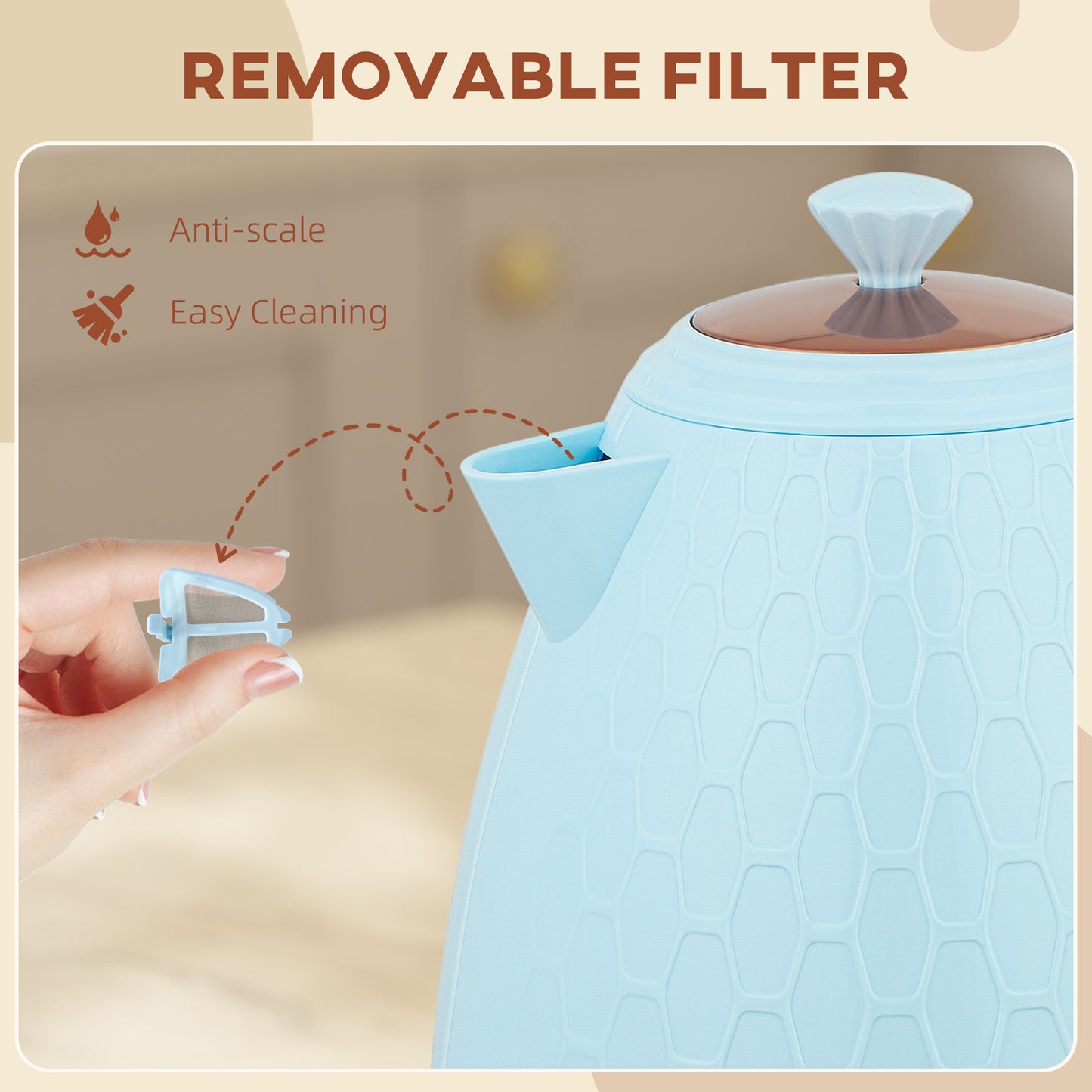 Homcom 3 Kilowatt Rapid Boil Kettle Honeycomb Design Light Blue Fast 42 Second Cup