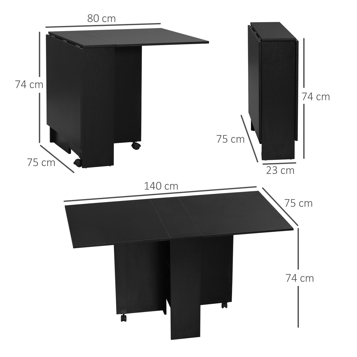 HOMCOM Foldable Extendable Drop Leaf Dining Table with 2-tier Shelves Rolling Casters Small Dinner Table - ALL4U RETAILER LTD