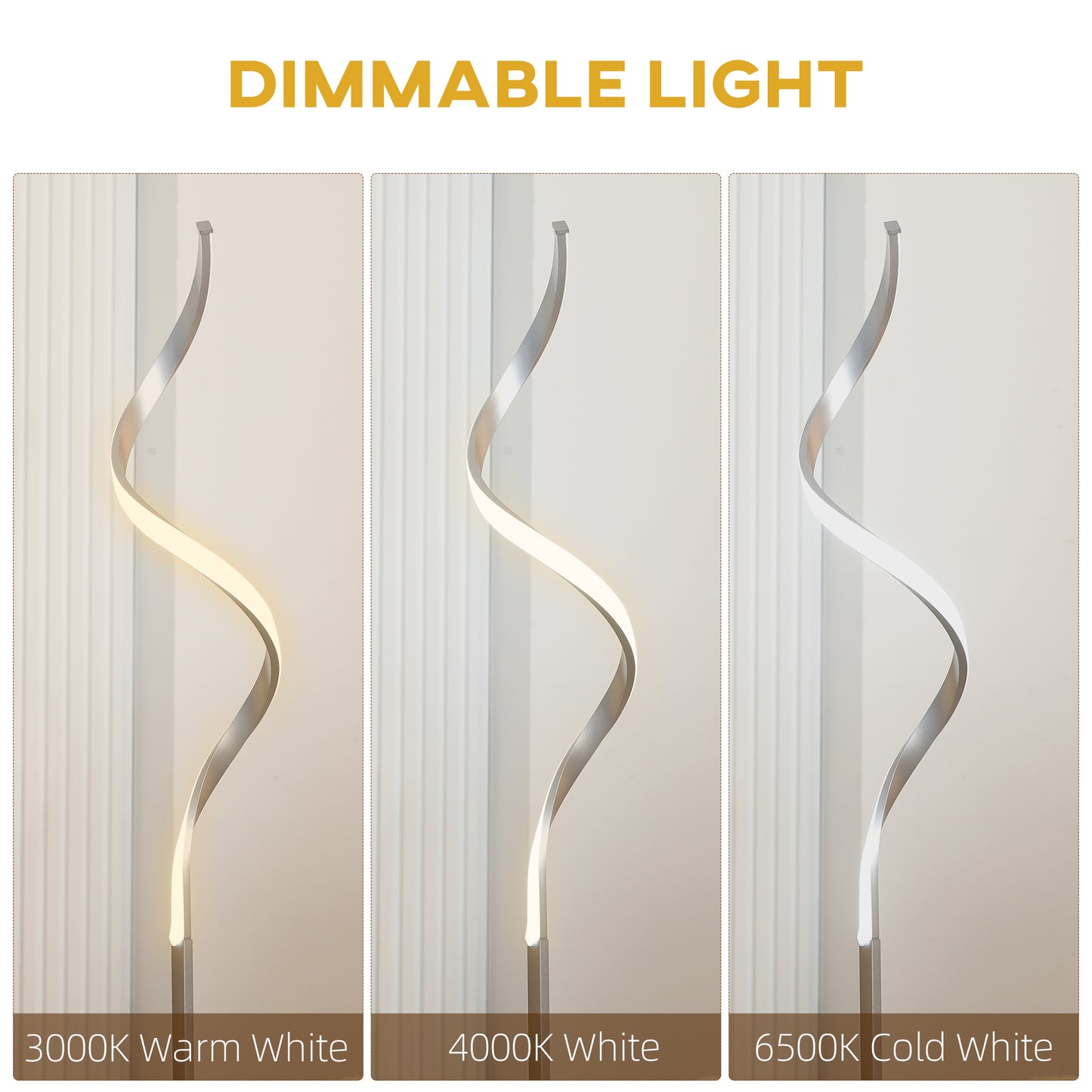 HOMCOM Dimmable Floor Lamp For Living Room Modern Spiral Standing Lamp With 3 Brightness Levels And 3 Color Temps Silver