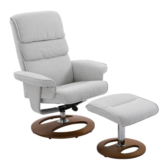 HOMCOM Recliner Chair Ottoman Set 360° Swivel Sofa Wood Base Grey - ALL4U RETAILER LTD