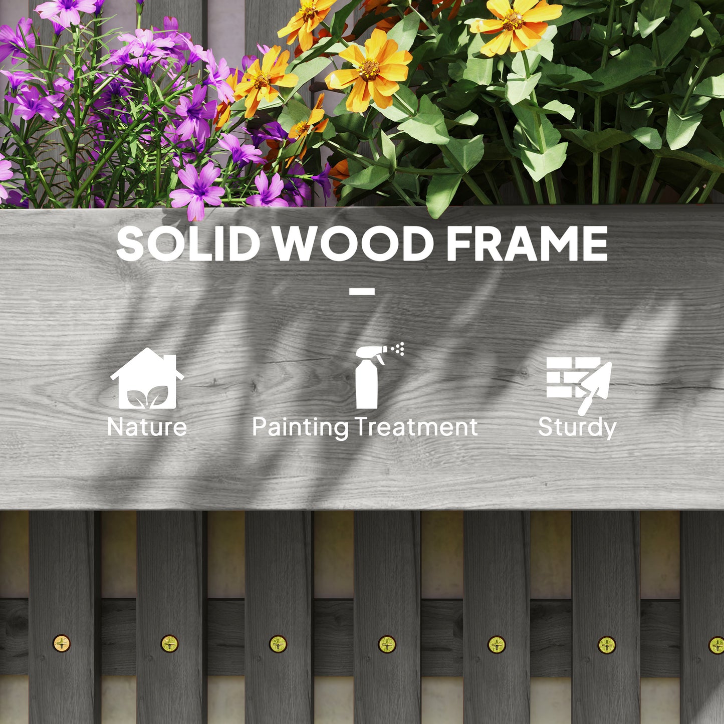 Outsunny Wall Mounted Wooden Garden Planters With Trellis And Drainage Holes Three Planter Boxes For Patio Grey