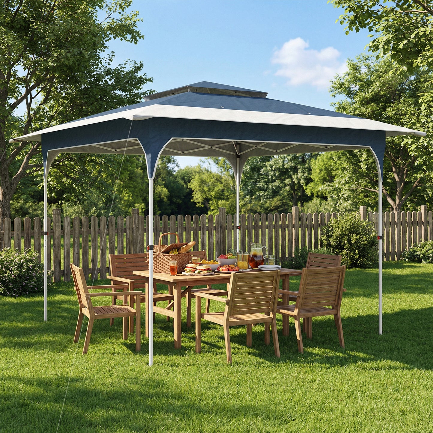 Outsunny 3.5 x 3.5 m Pop Up Gazebo With One Push Setup UPF 50 Plus Double Tier Canopy Garden Tent Carry Bag Blue