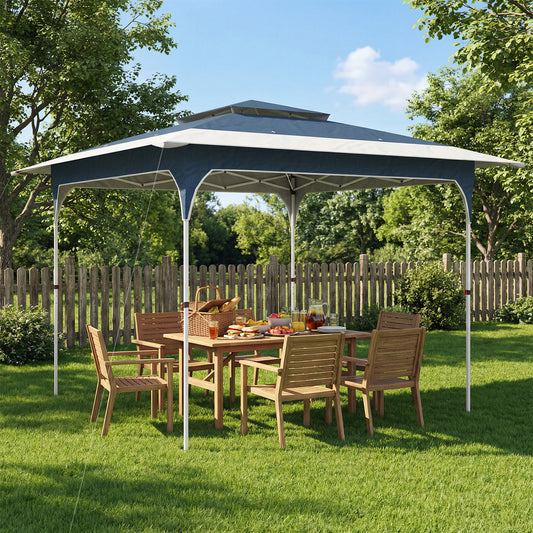 Outsunny 3.5 x 3.5 m Pop Up Gazebo With One Push Setup UPF 50 Plus Double Tier Canopy Garden Tent Carry Bag Blue