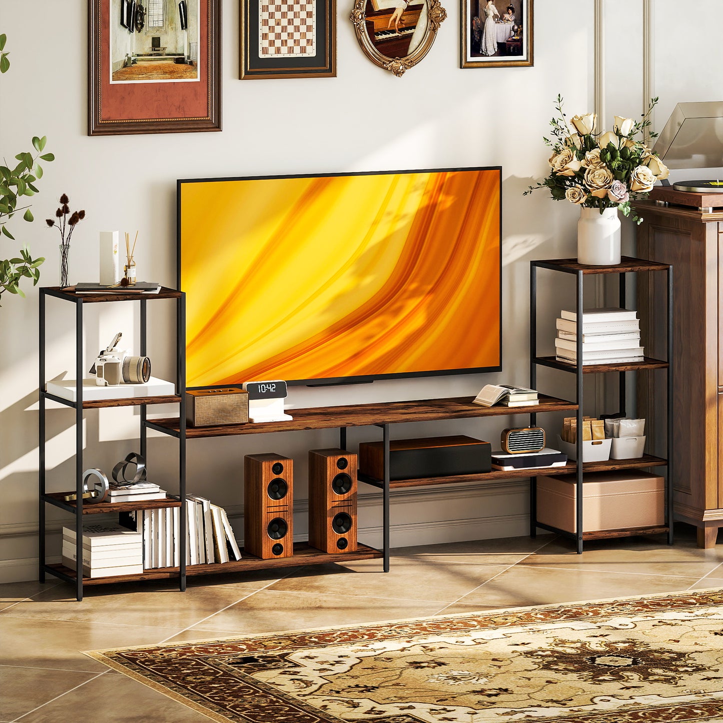 HOMCOM TV Unit For TVs Up To 60 Inches Industrial TV Stand With Storage Shelves Entertainment Centre Living Room Bedroom