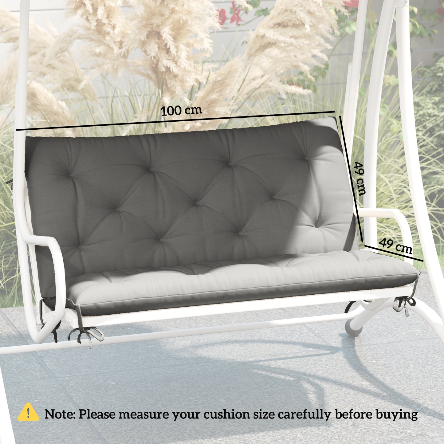 Outsunny 2 Seater Bench Pad Garden Chair Cushion With Back And Ties For Indoor And Outdoor Use 98 x 100 cm Light Grey