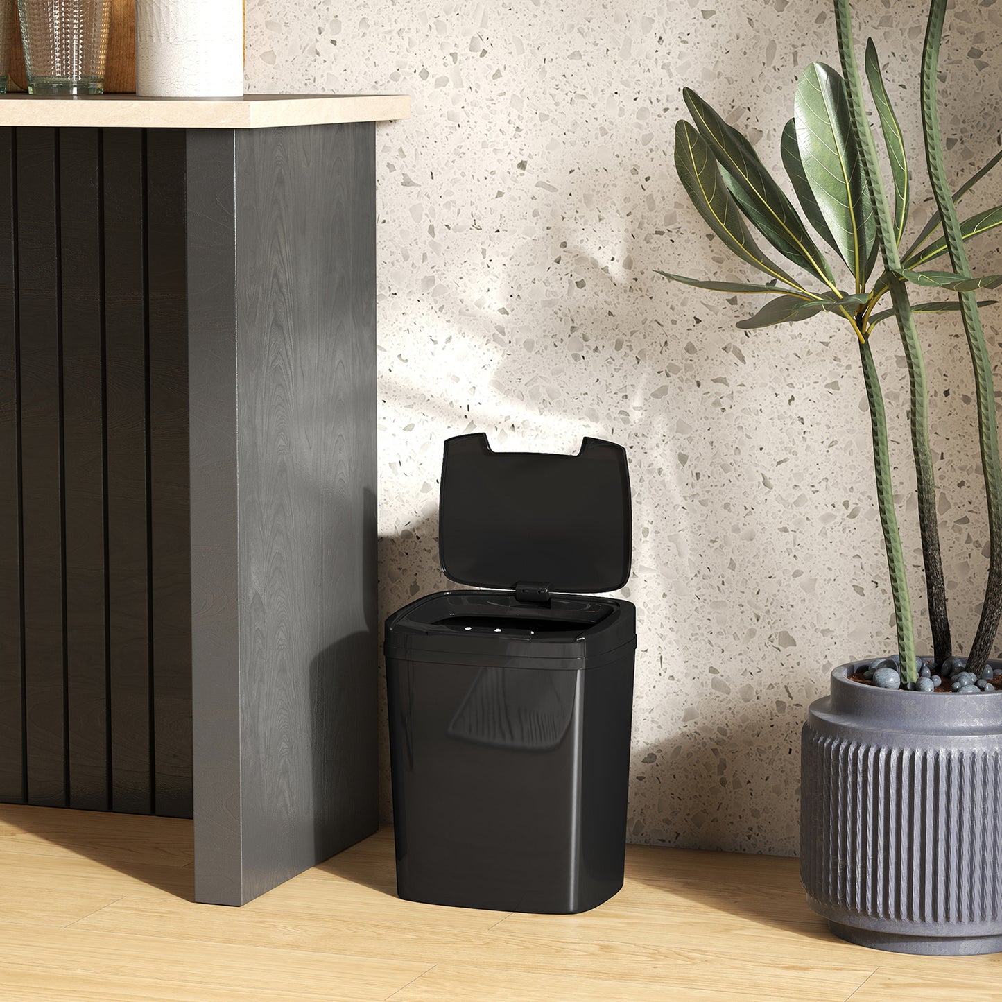 HOMCOM 15L Sensor Bin Touchless Automatic Kitchen Bin with Manual Mode Battery Operated Black