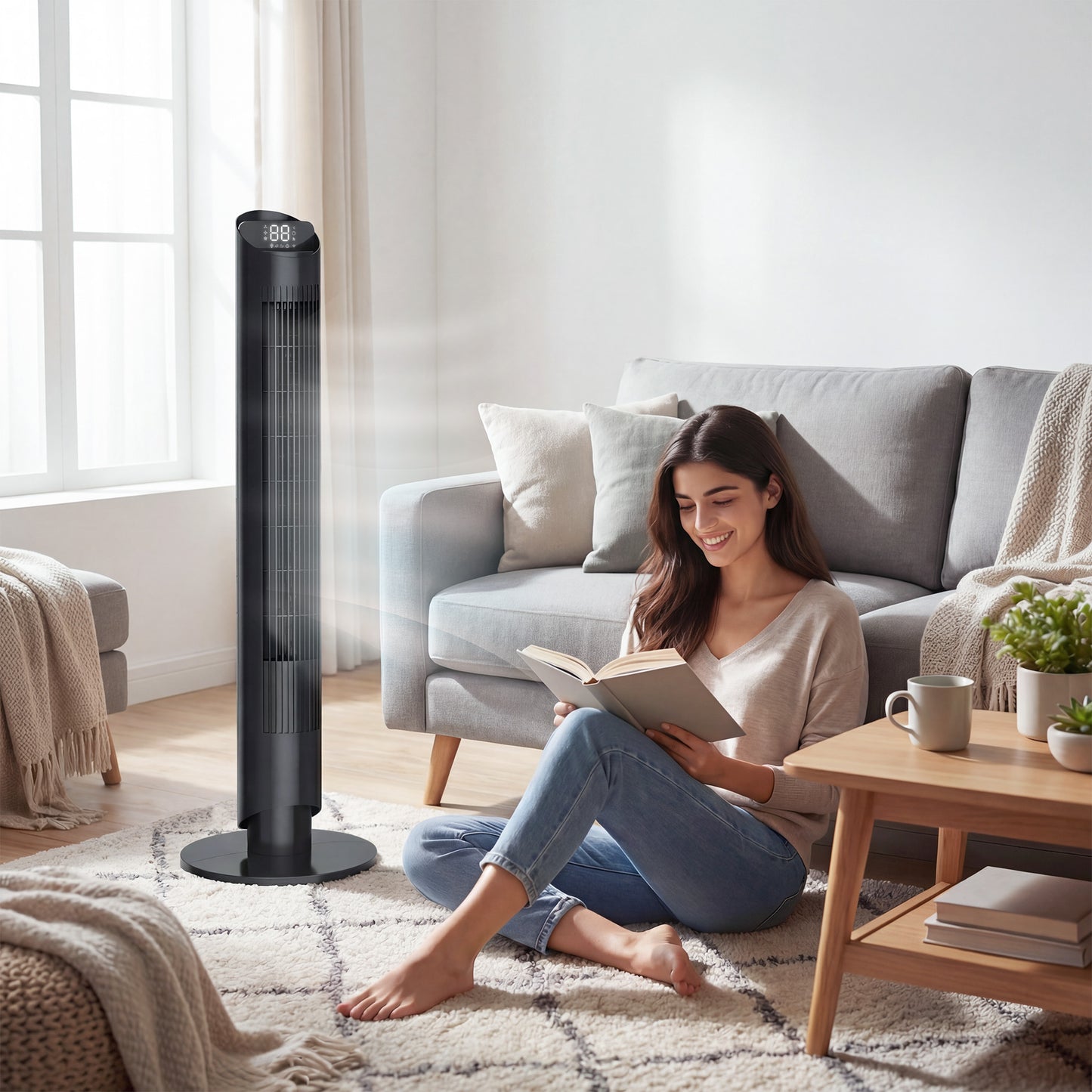 HOMCOM Tower Fan With WiFi App Control Remote Control 101.8 cm Standing Floor Cooling Fan Black