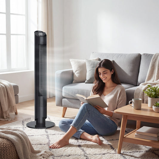 HOMCOM Tower Fan With WiFi App Control Remote Control 101.8 cm Standing Floor Cooling Fan Black