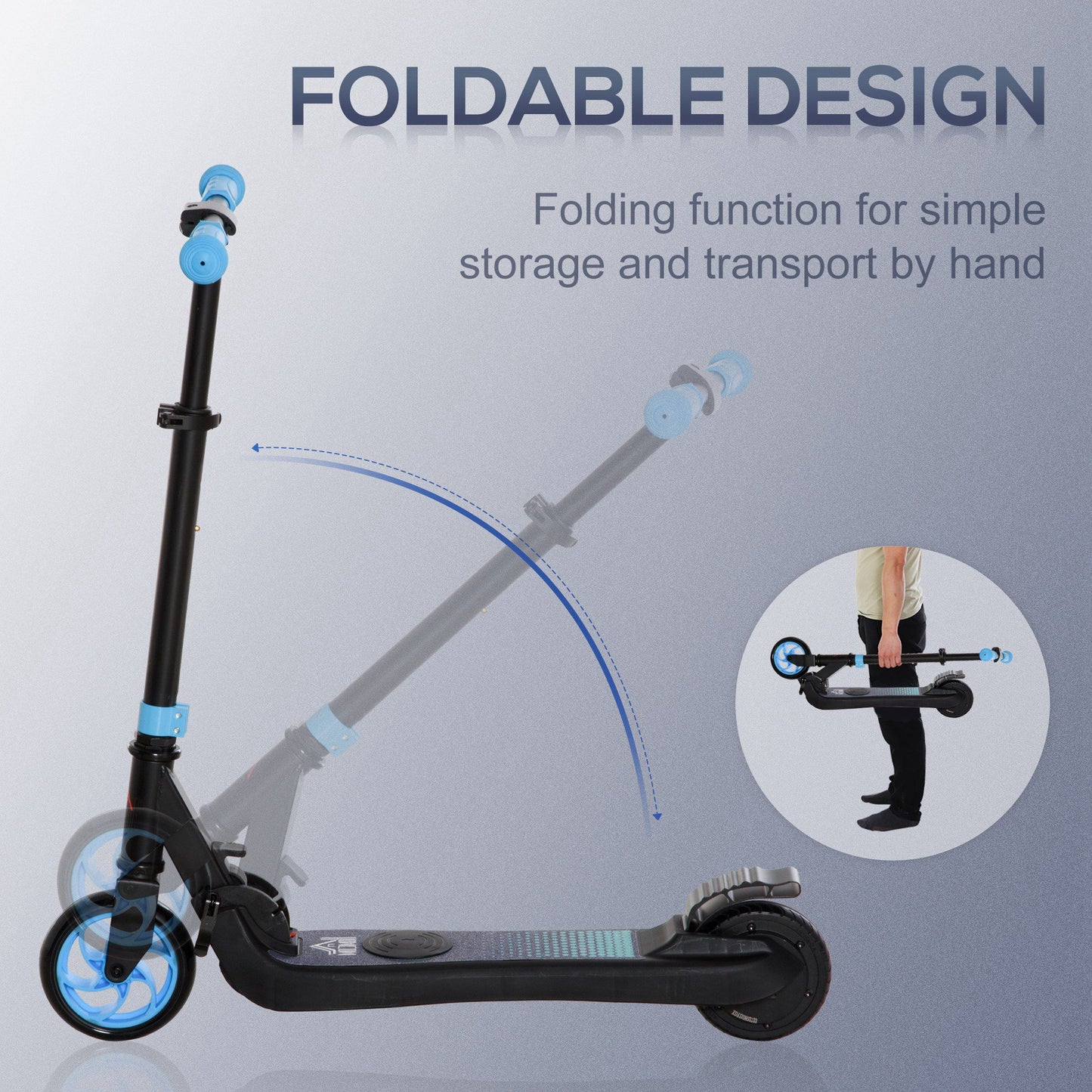 HOMCOM Sky Blue Foldable Electric Scooter for Kids and Adults, 120W Motor with Rear Wheel Brake, 8km/h Speed, Ages 6+ - ALL4U RETAILER LTD