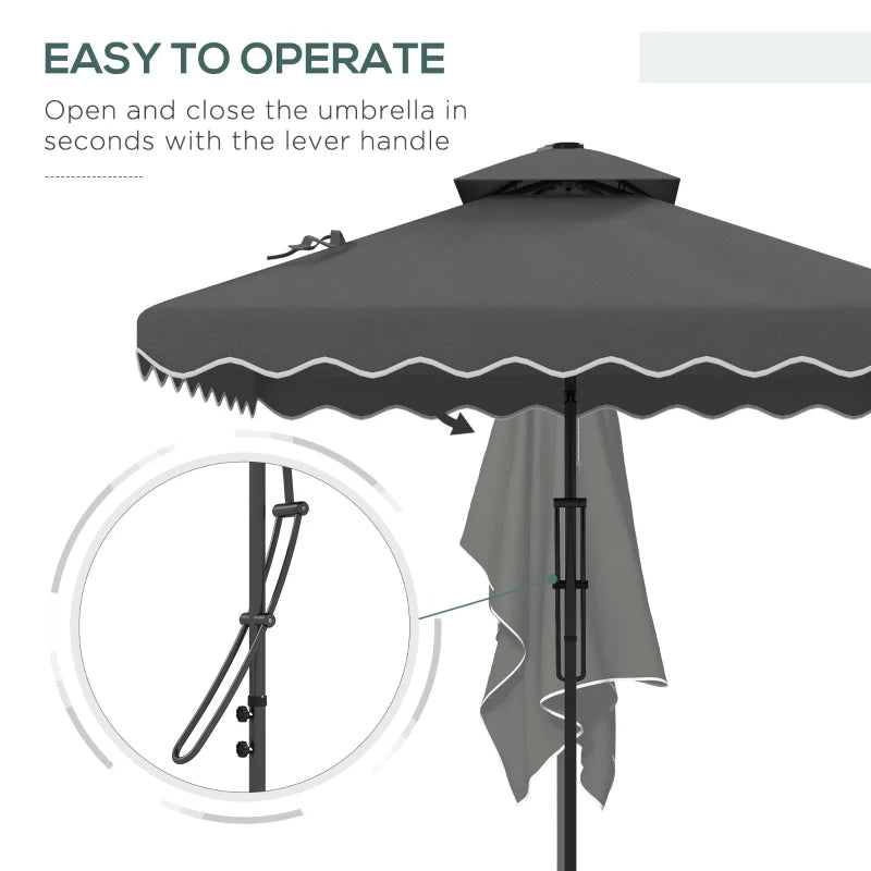 Outsunny 2.5m Square Double Top Cantilever Parasol Umbrella with Ruffles - Dark Grey, Stylish Outdoor Garden Umbrella - ALL4U RETAILER LTD