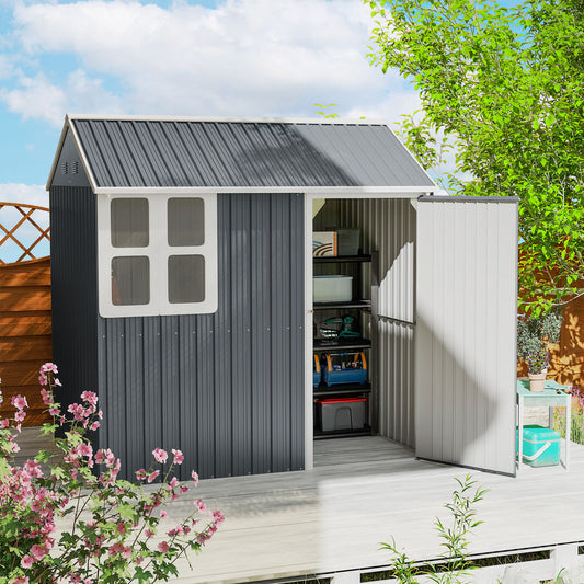 Outsunny 7 By 6ft Galvanised Garden Shed With Latch And Steel Frame Dark Grey Outdoor Storage