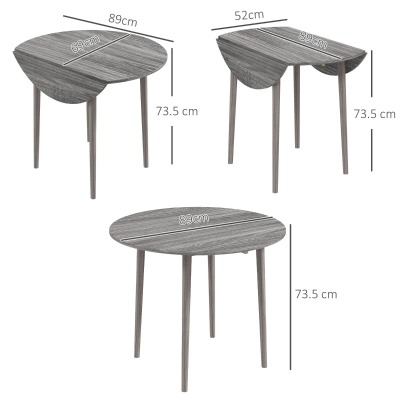 HOMCOM Folding Round Drop Leaf Dining Table for 4, Modern Space-Saving Kitchen Table with Wood Legs, Grey - ALL4U RETAILER LTD