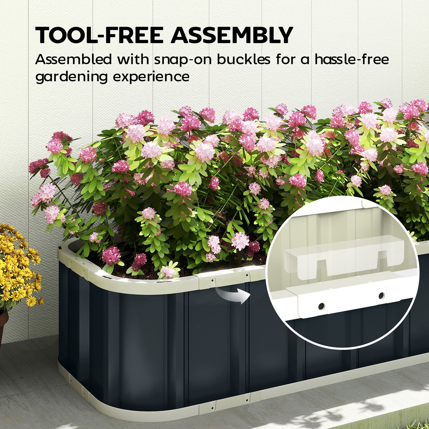 Outsunny Galvanised Raised Garden Bed Steel Planter Open Bottom Design With Folded Edges And Gloves Dark Grey