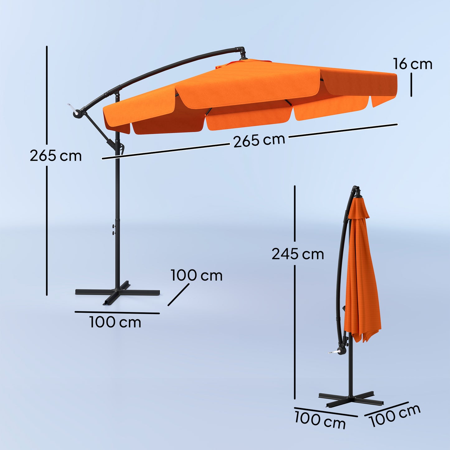 Outsunny 2.7m Garden Cantilever Banana Parasol Orange UV Protection Outdoor Sunshade With Sturdy Metal Frame
