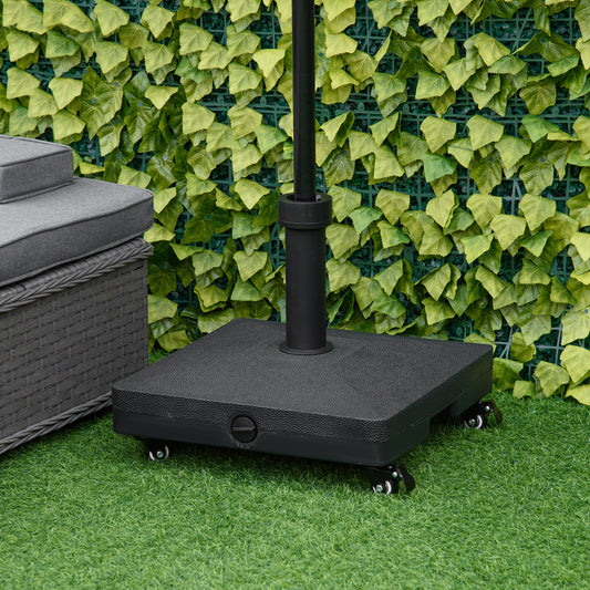 Outsunny 20kg Parasol Base With Wheels Heavy Duty Sand Or Water Filled Patio Umbrella Base For Outdoor Deck Black