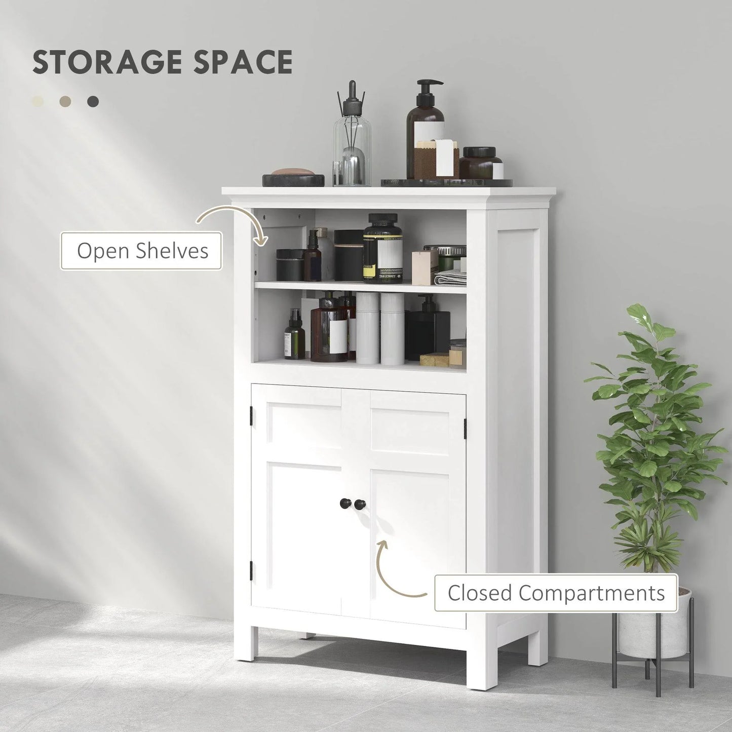 Compact White Bathroom Storage Cabinet with Adjustable Shelves - ALL4U RETAILER LTD