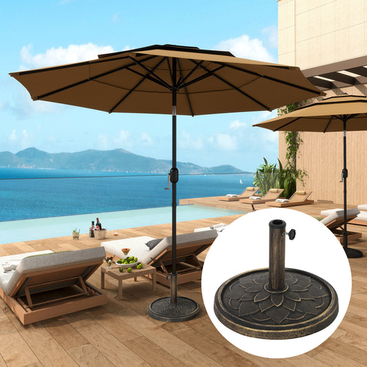 Outsunny 12kg Resin Garden Parasol Base Round Umbrella Stand Heavy Duty for 32 38 48 mm Poles Bronze Tone