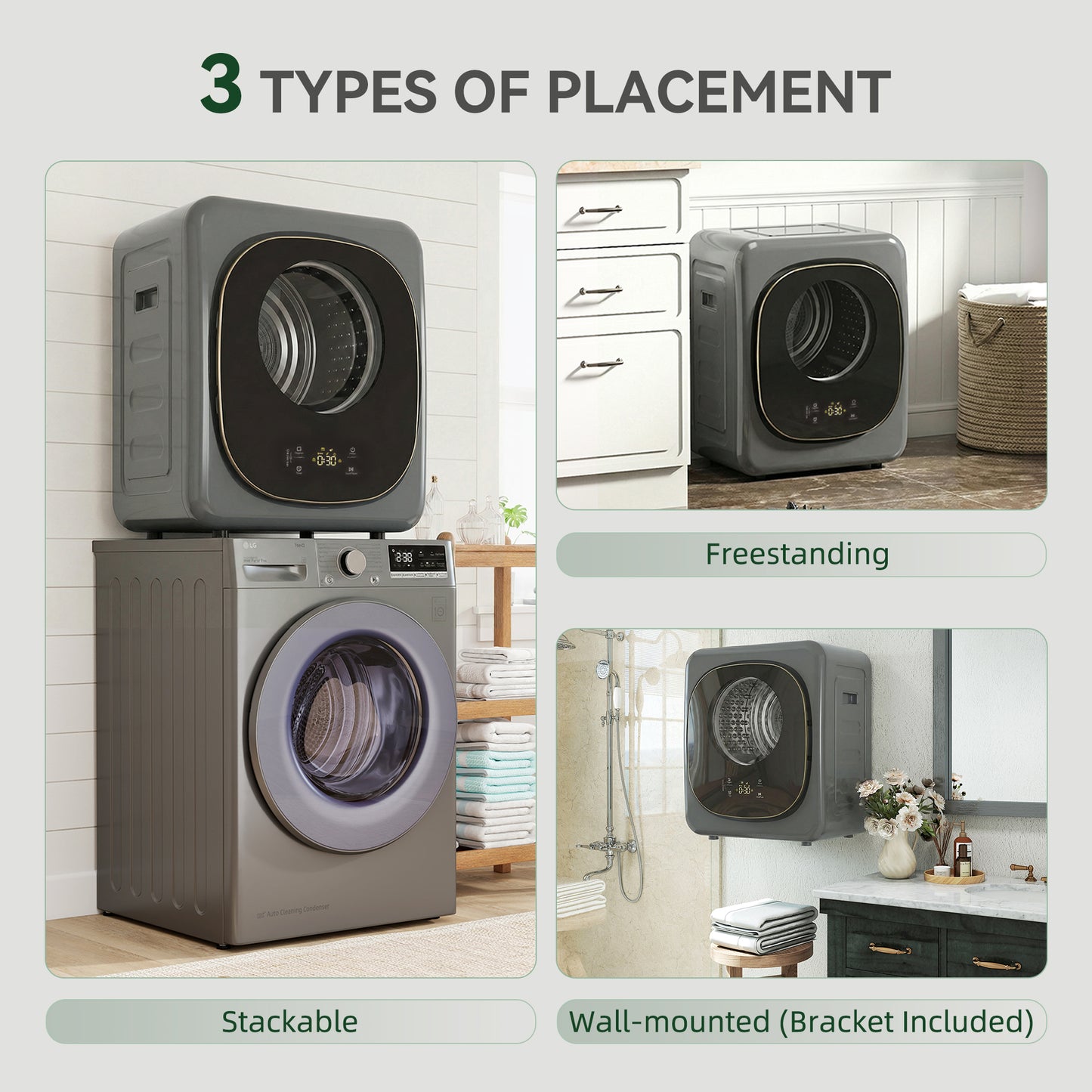HOMCOM 4kg Vented Tumble Dryer With Five Drying Modes 800W Compact Freestanding Front Tumble Dryer Grey