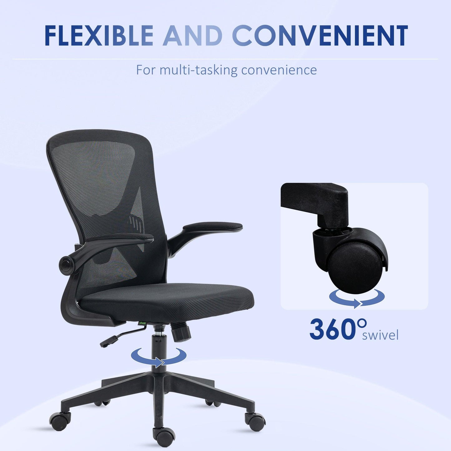 Vinsetto Mesh Office Chair with Flip-up Armrests, Ergonomic Computer Desk Chair with Lumbar Support and Swivel Wheels, Black - ALL4U RETAILER LTD