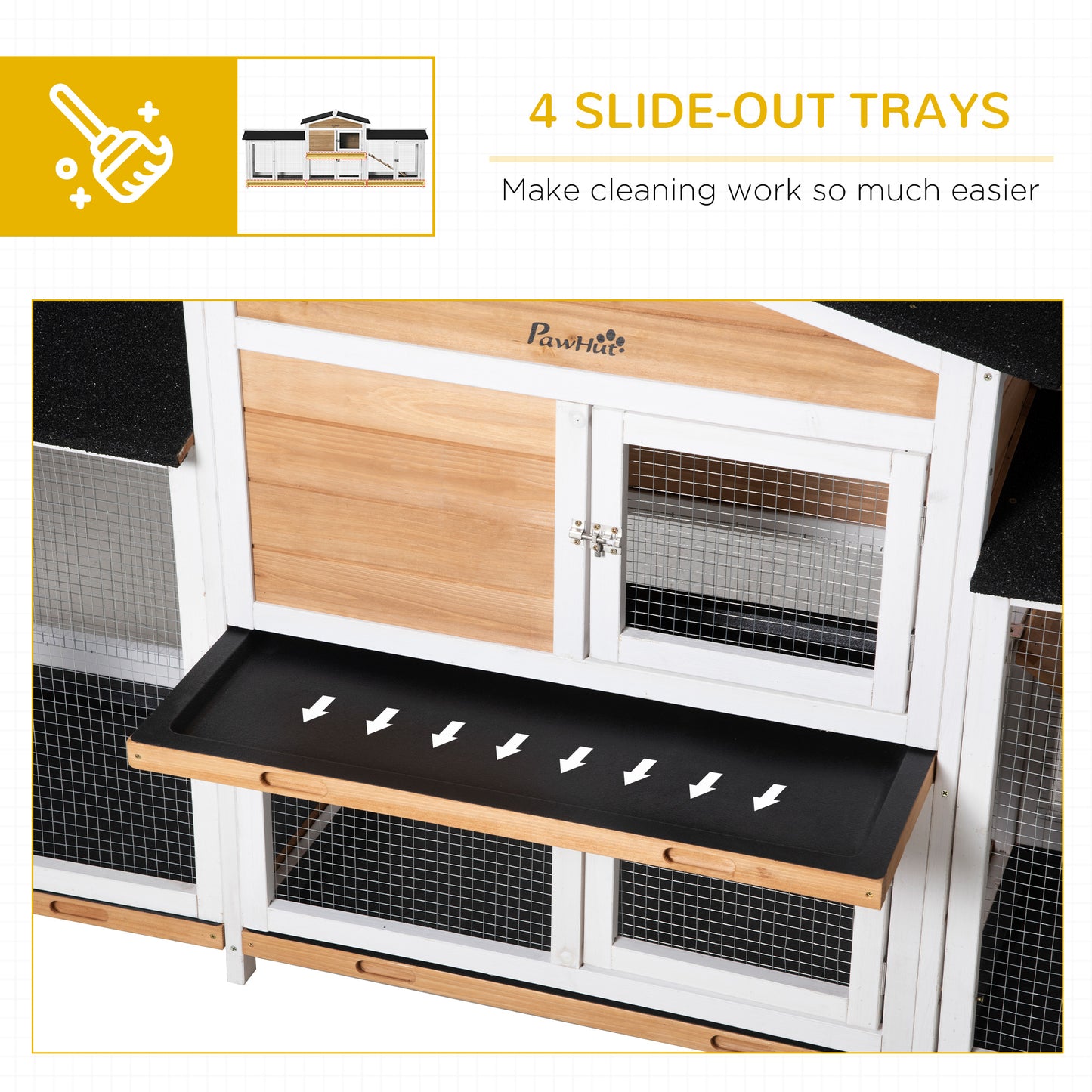 PawHut Deluxe 2-Tier Wooden Rabbit Hutch with Double-Sided Run and Removable Tray for Small Animals - ALL4U RETAILER LTD