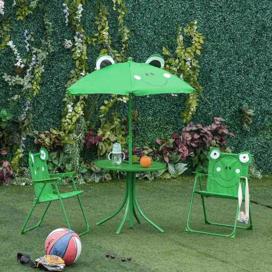 Outsunny Kids Folding Picnic Table Set with Frog Pattern, Green - ALL4U RETAILER LTD