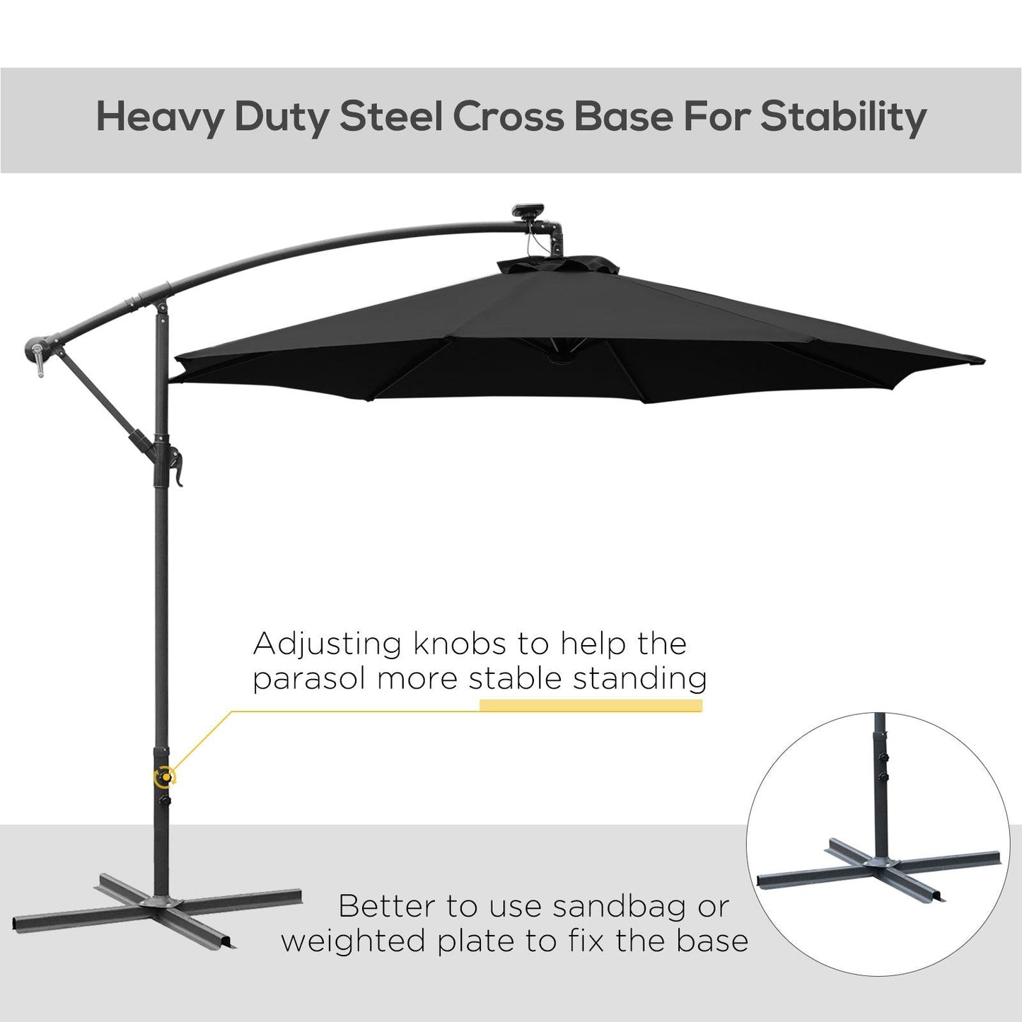 Outsunny 3m LED Cantilever Umbrella with Solar Lights - ALL4U RETAILER LTD