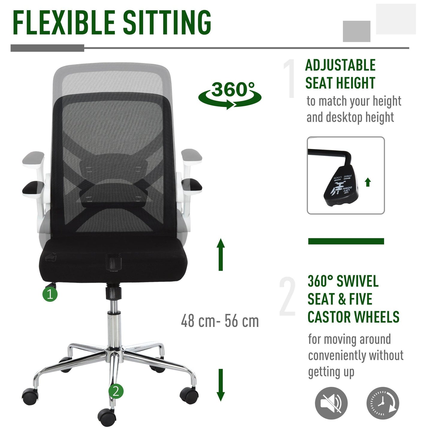 Vinsetto Mesh Office Chair with Lumbar Support, Adjustable Height, Black - ALL4U RETAILER LTD