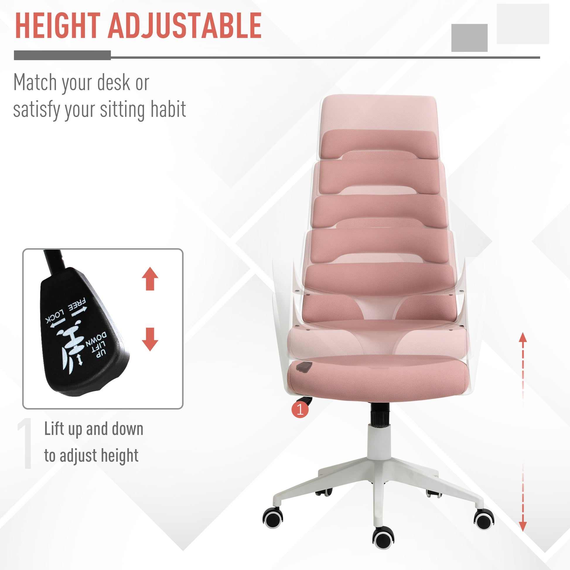 Vinsetto Stylish Ergonomic High Back Office Chair in Pink - 360° Swivel with Foam Padding and Wide Armrests - ALL4U RETAILER LTD