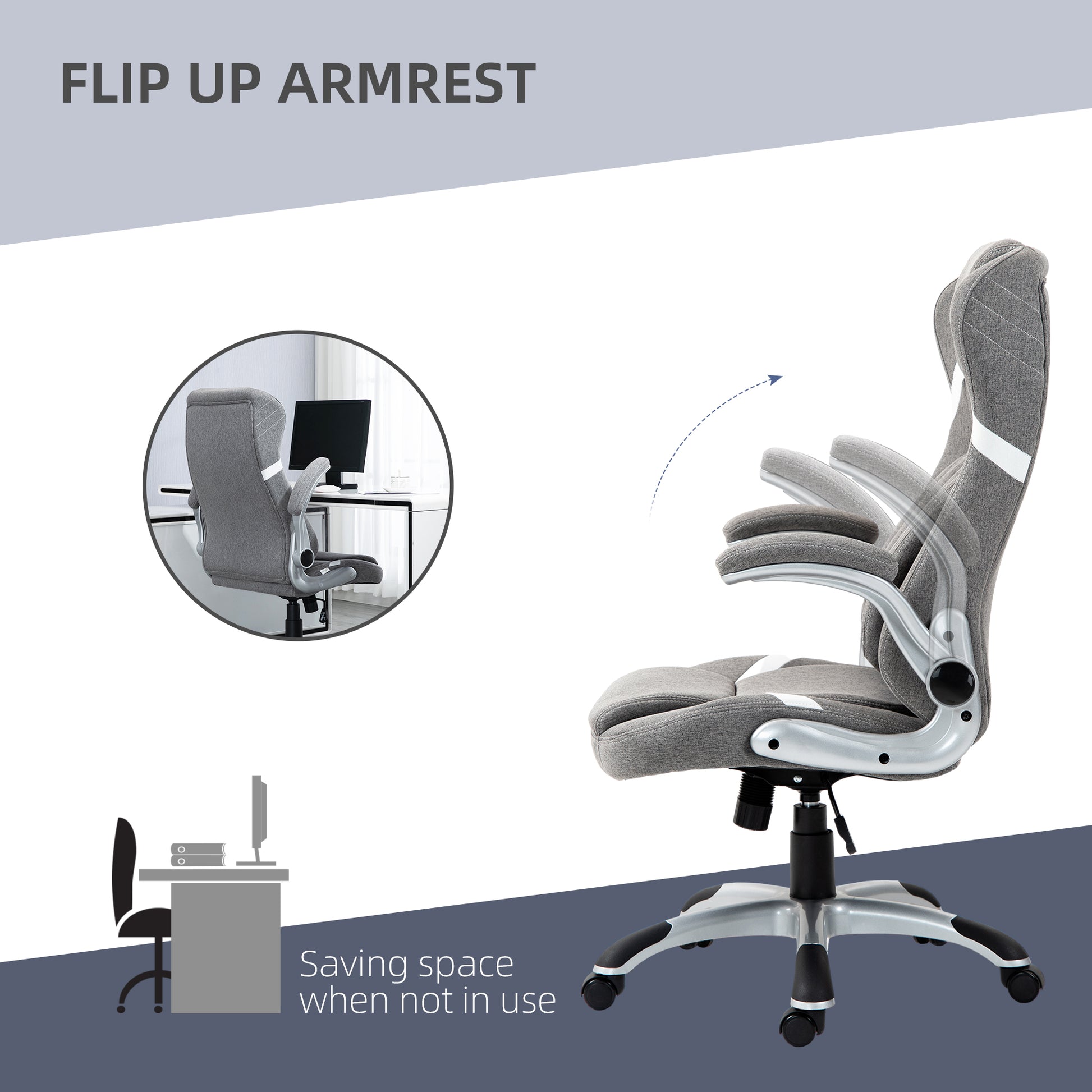 Vinsetto Grey Adjustable Height Office Chair with Tension Control and Linen-Look Upholstery - ALL4U RETAILER LTD