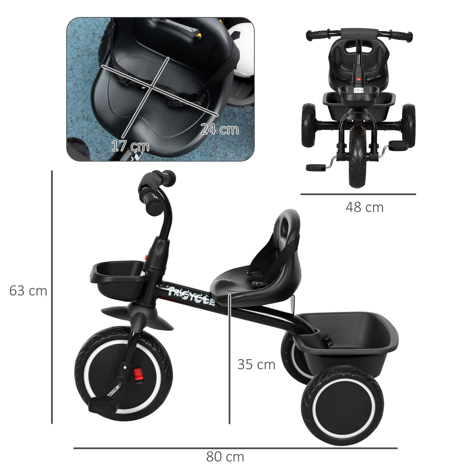 AIYAPLAY Adjustable Kids Tricycle with Baskets for Ages 2-5 - Black - ALL4U RETAILER LTD