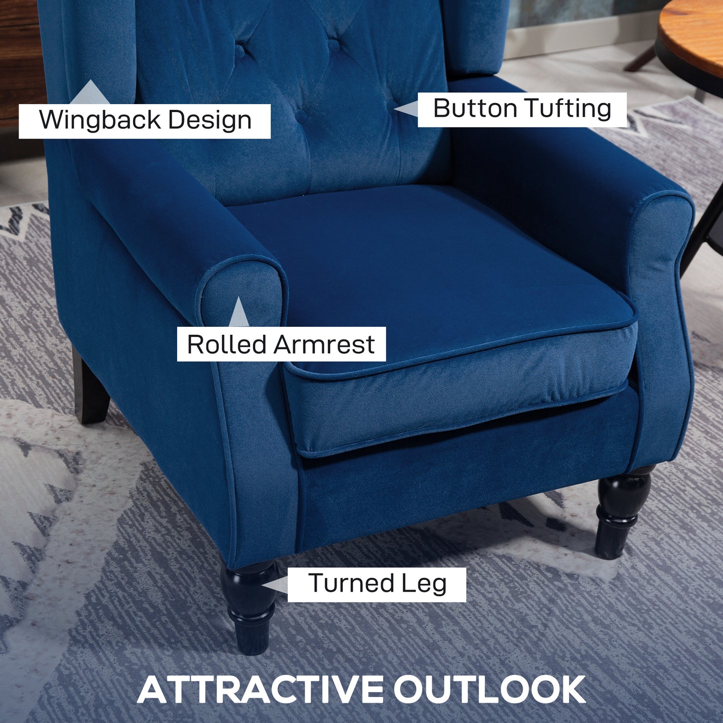 HOMCOM Wingback Accent Chair Retro Upholstered Button Tufted Occasional Chair For Living Room And Bedroom Blue