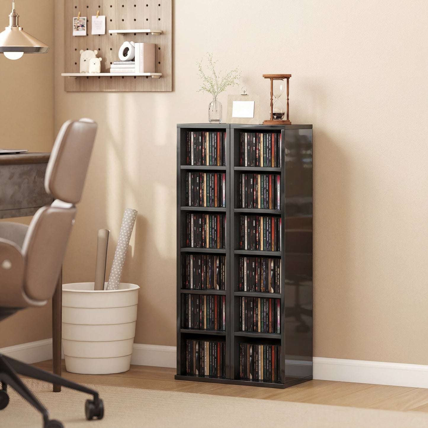HOMCOM Set Of 2 CD Media Display Shelf Unit Tower Rack With Adjustable Shelves High Gloss Black