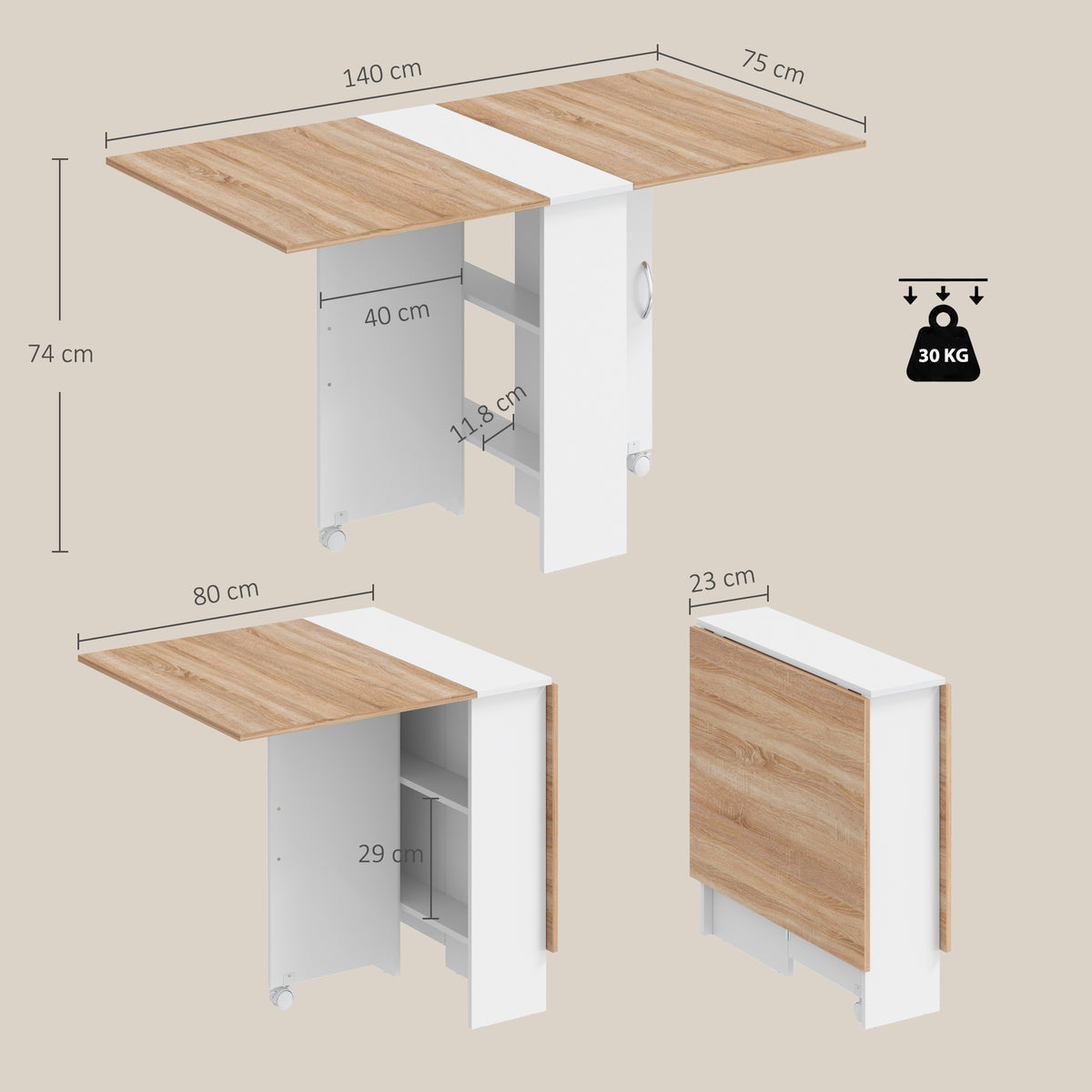 Homcom Folding Dining Table With Drop Leaves And Two Tier Shelves