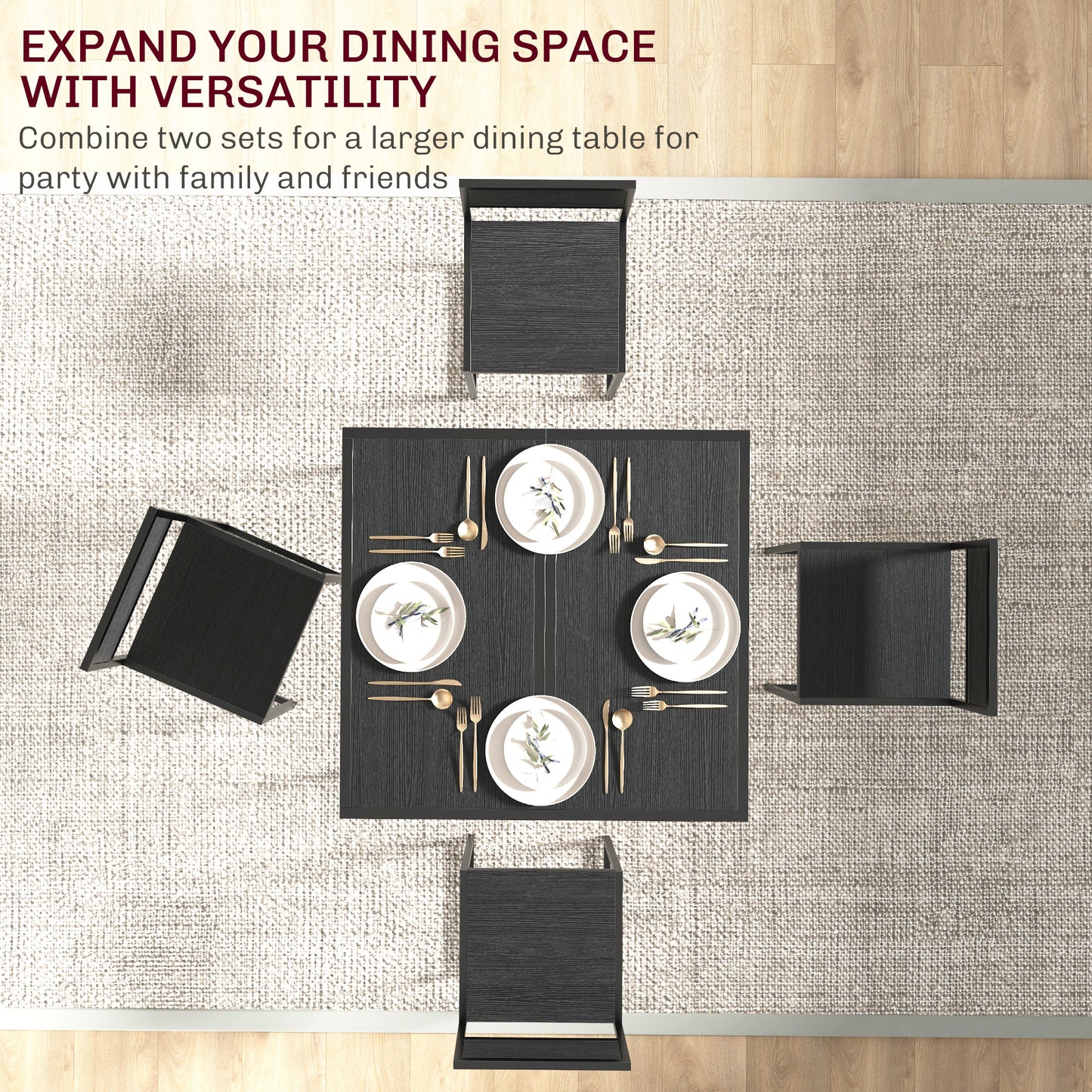 HOMCOM 2 Piece Dining Table and Chairs Set For Compact Kitchens Rectangular Space Saving Steel Frame Black